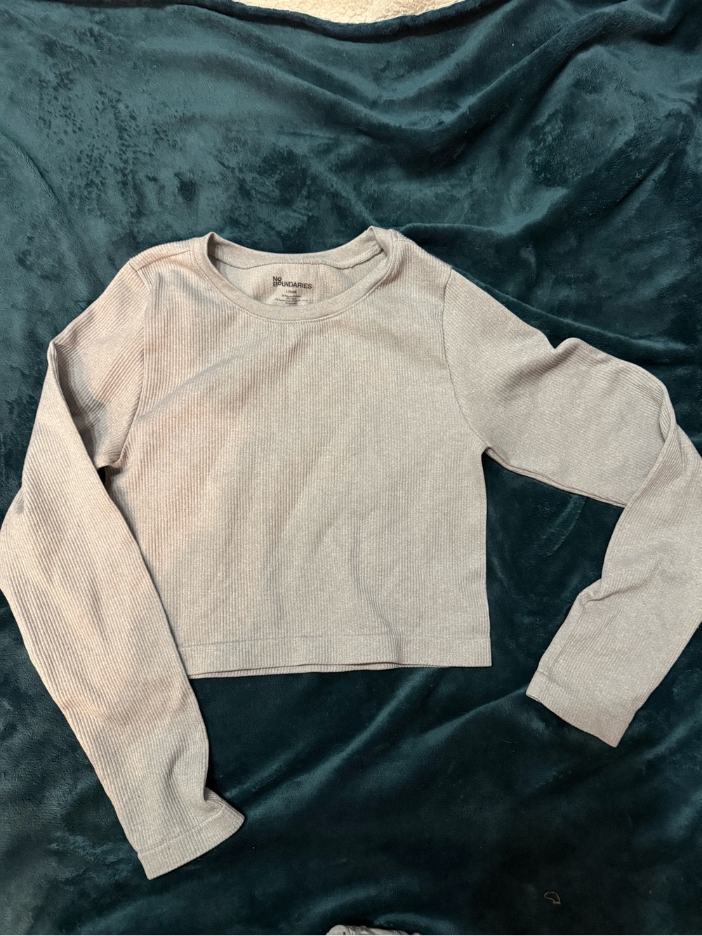 No Boundaries Cropped Ribbed Long-Sleeve Top in Light Beige